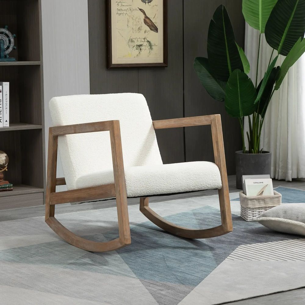 Armchairs - Rocking lounge chair in rubberwood with sheepskin effect - AOSOM BUSINESS