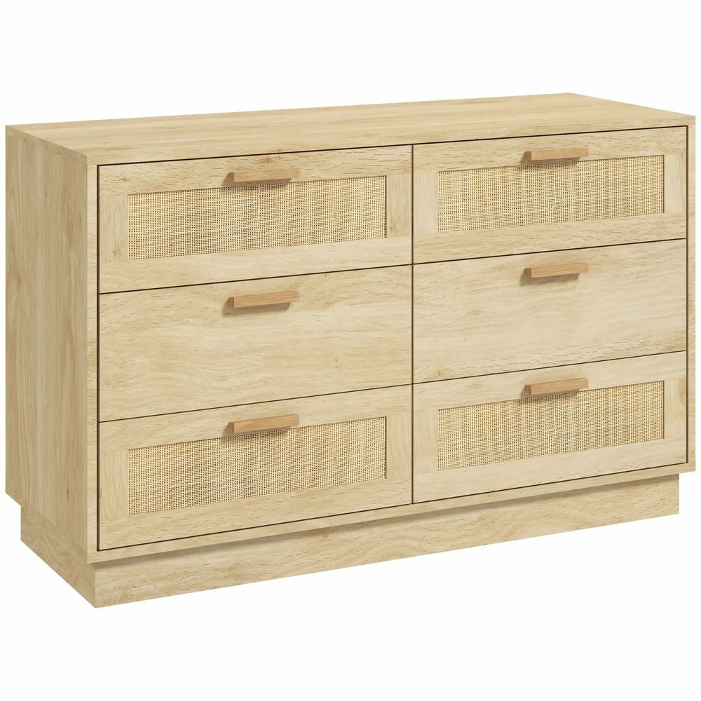 Commodes - Commode 6 tiroirs style bohème chic rotin effet bois clair naturel - AOSOM BUSINESS