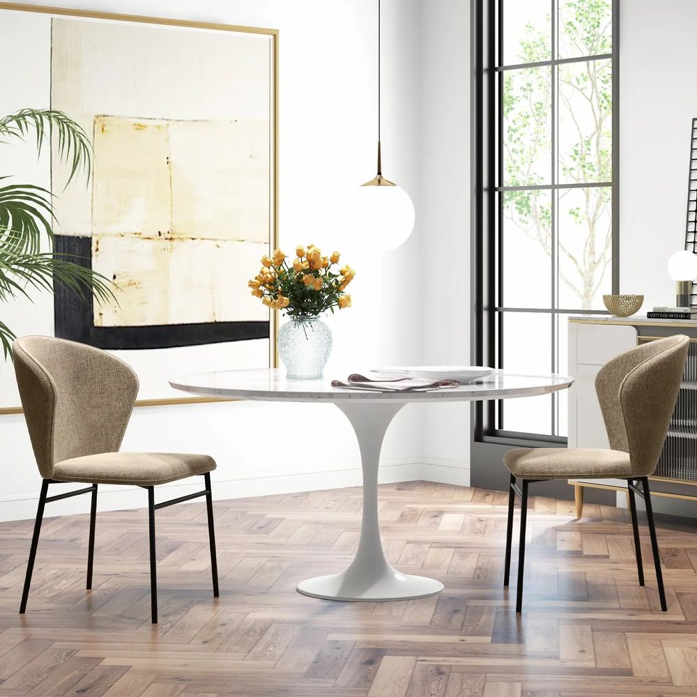 Chairs - Set of 2 chairs with black steel wrap-around backrest and linen-look fabric - AOSOM BUSINESS