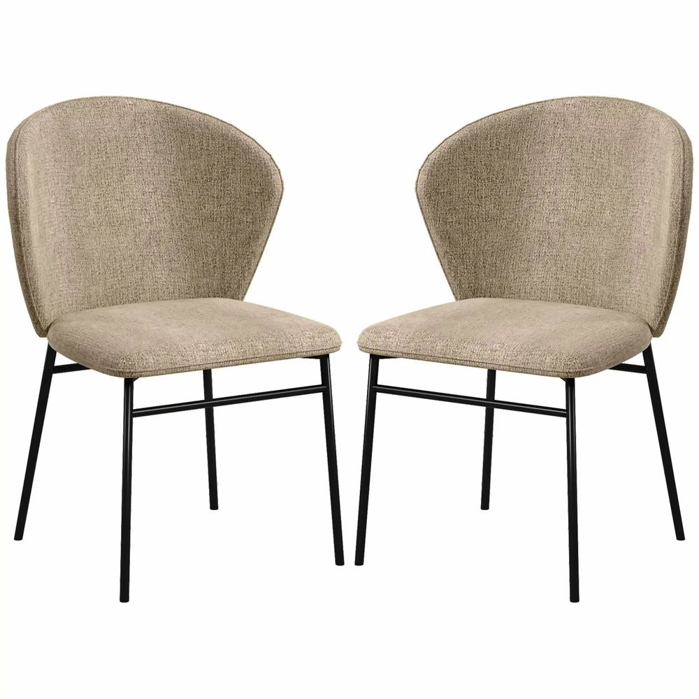 Chairs - Set of 2 chairs with black steel wrap-around backrest and linen-look fabric - AOSOM BUSINESS