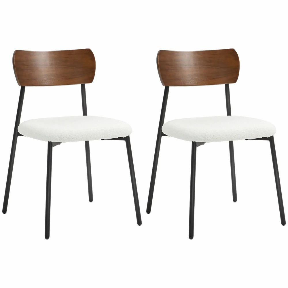Chairs - Set of 2 vintage style chairs in black metal with a wood effect and creamy white curly wool effect - AOSOM BUSINESS