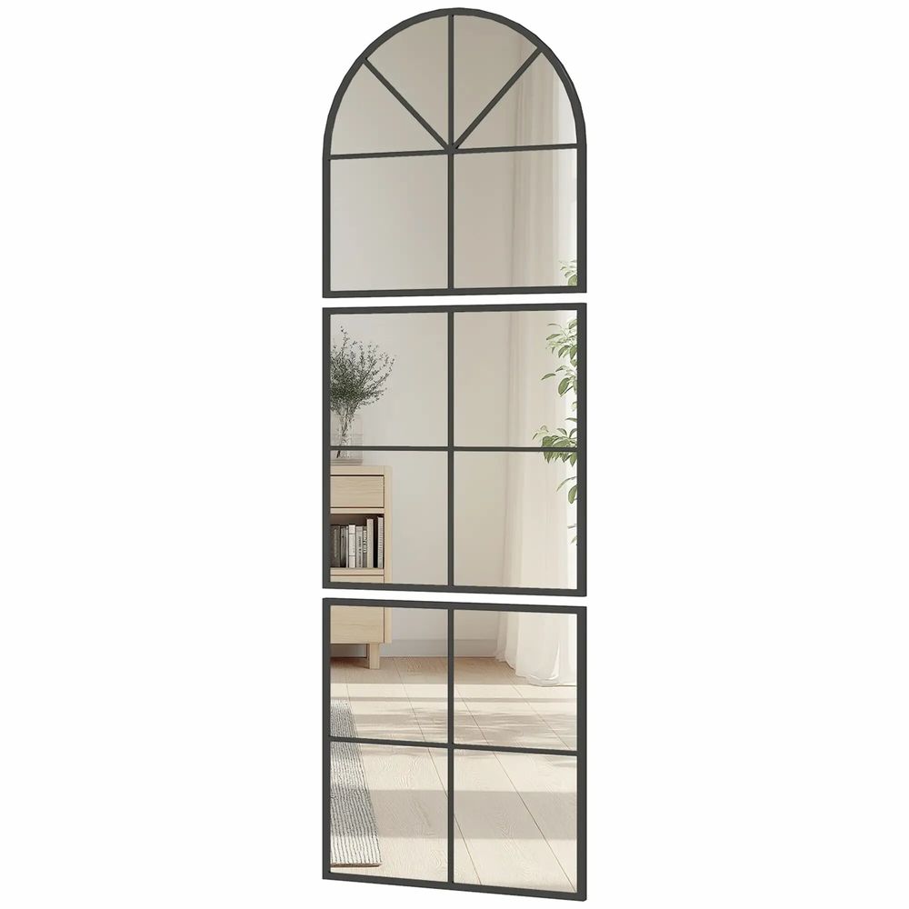Miroirs - Miroir atelier triptyque métal 60x180 cm style verrière noir - AOSOM BUSINESS