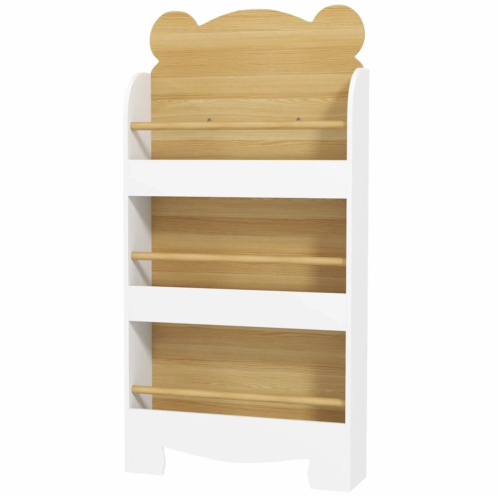 Children's desks - Children's bookcase with 3 levels, white bear design, natural wood effect - AOSOM BUSINESS