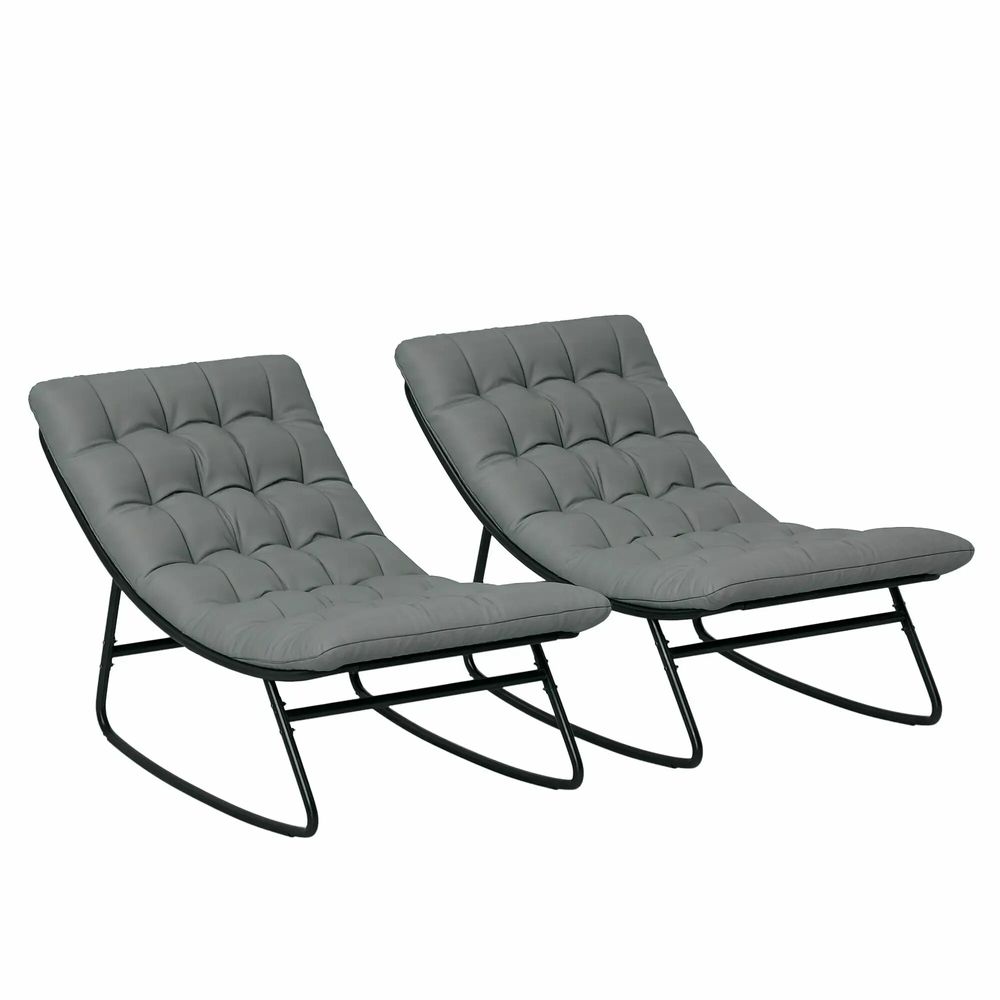 Armchairs - Set of 2 Chesterfield style garden rocking chairs with mattress in grey - AOSOM BUSINESS