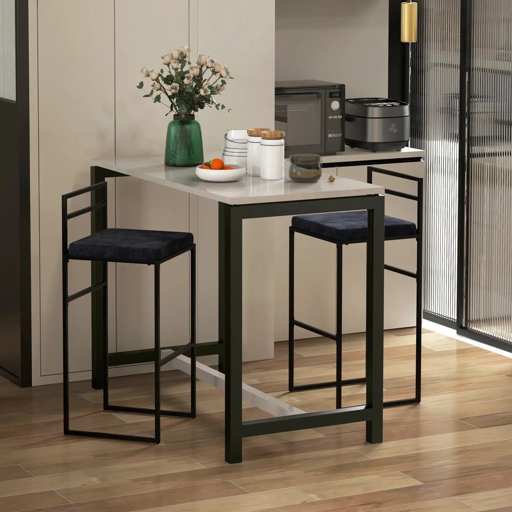 Stools - Set of 2 designer bar stools - steel, black velvet - AOSOM BUSINESS