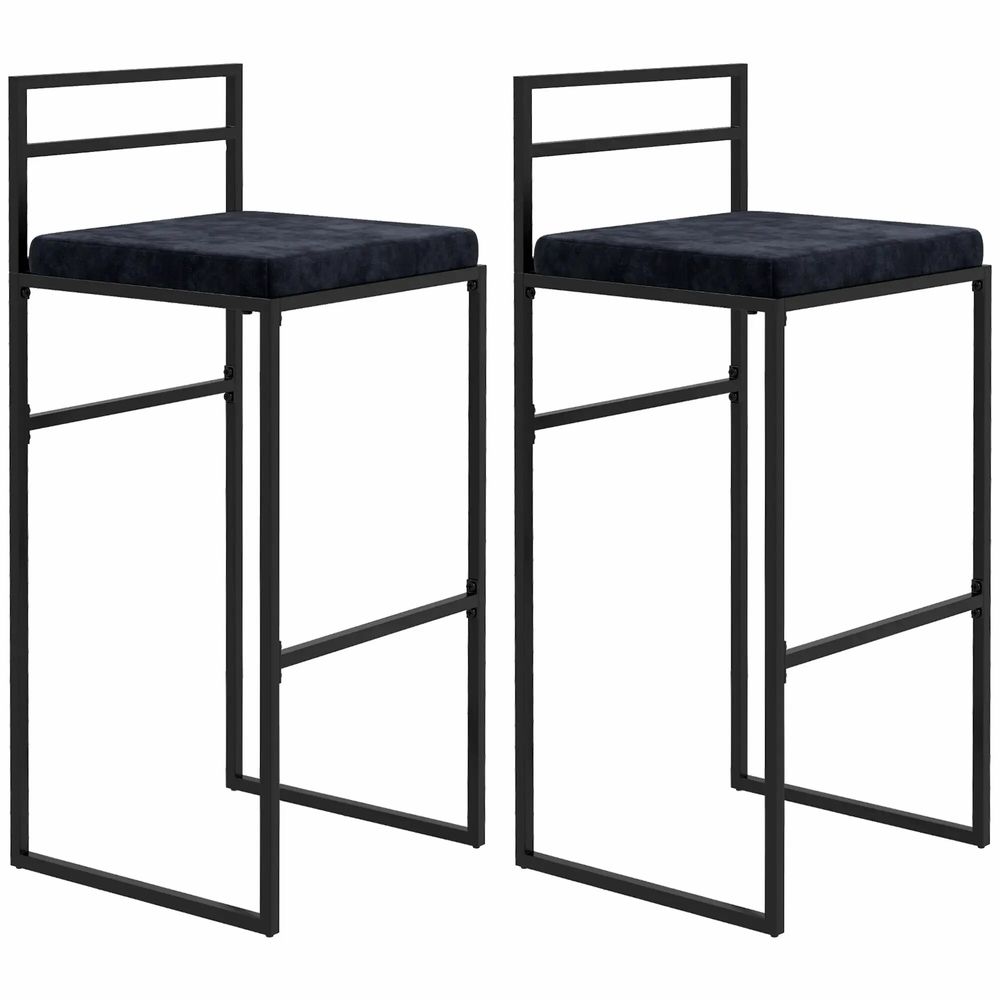 Stools - Set of 2 designer bar stools - steel, black velvet - AOSOM BUSINESS
