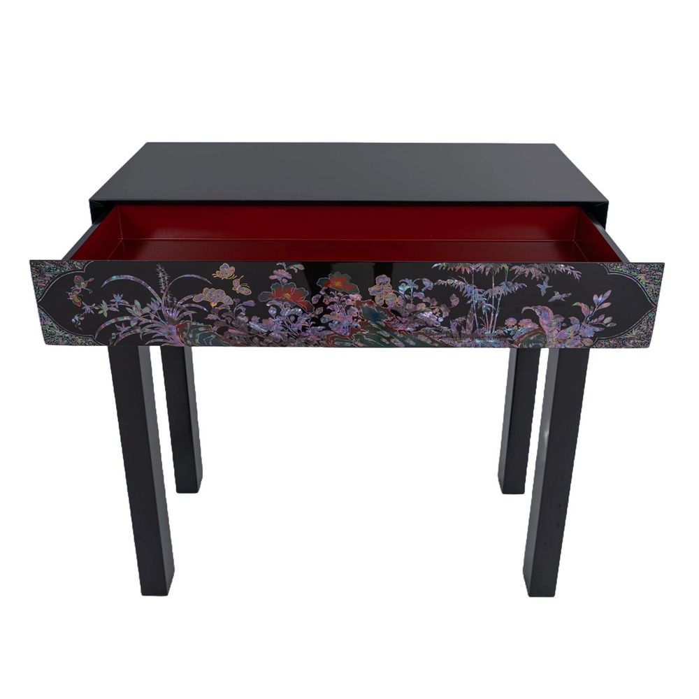 Console table - Mother-of-Pearl Console Table – Korean Floral Motif with Drawer - FEBRUARY MOUNTAIN
