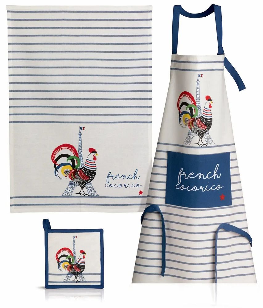 Tabliers de cuisine - Tablier de cuisine recyclé French Cocorico Ecru/bleu 85 x 72 - MAISON VIVARAISE - SDE VIVARAISE WINKLER