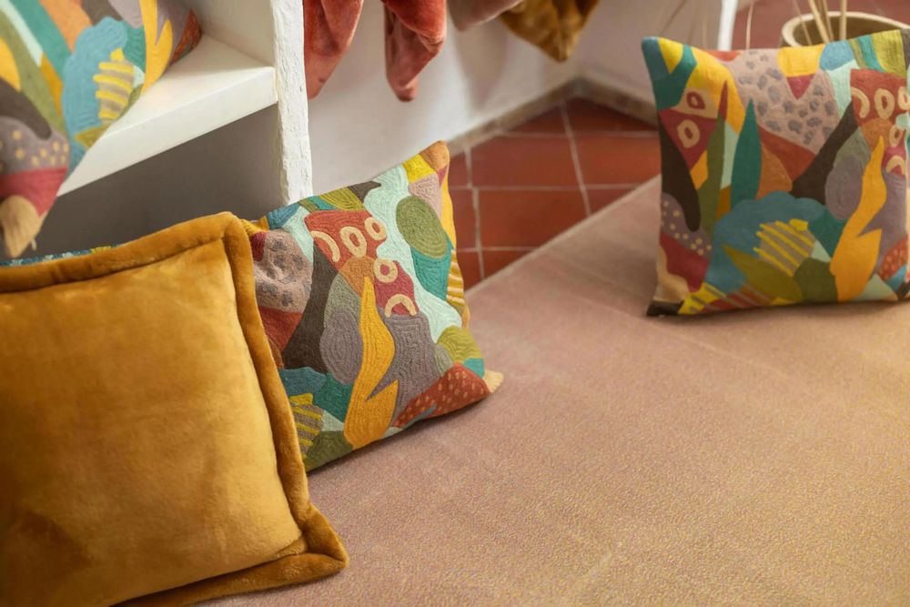 Cushions - Embroidered Cushion Izel Minéral 45 X 45 - MAISON VIVARAISE - SDE VIVARAISE WINKLER
