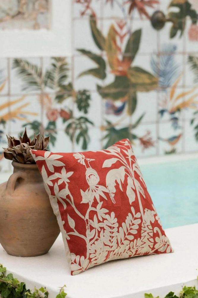 Cushions - Embroidered Cushion Raki Rooibos 45 X 45 - MAISON VIVARAISE - SDE VIVARAISE WINKLER