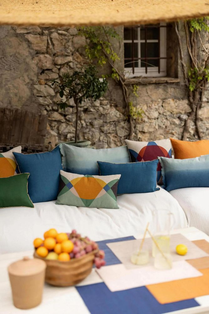 Cushions - Zeff Celeste Cushion Indigo 45 X 45 - MAISON VIVARAISE - SDE VIVARAISE WINKLER