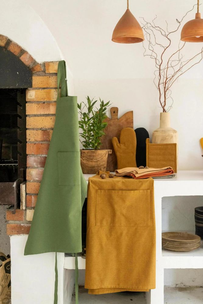 Aprons - Recycled Kitchen Apron Gen Ambre 120 X 85 - MAISON VIVARAISE - SDE VIVARAISE WINKLER
