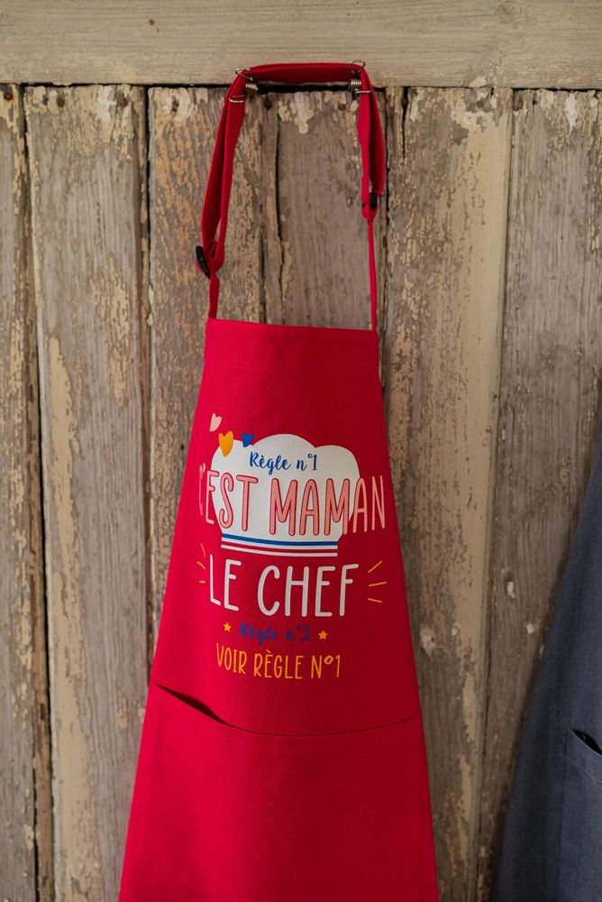 Tabliers de cuisine - Tablier de cuisine Chef maman recyclé Rose 72 x 90 - MAISON VIVARAISE - SDE VIVARAISE WINKLER