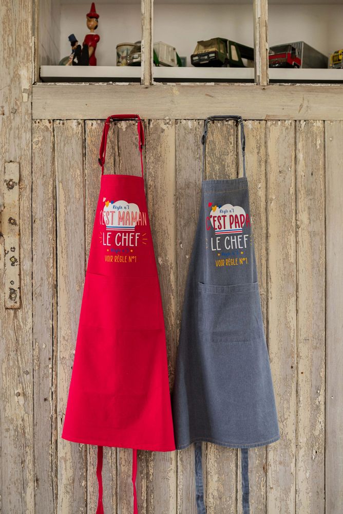 Tabliers de cuisine - Tablier de cuisine Chef maman recyclé Rose 72 x 90 - MAISON VIVARAISE - SDE VIVARAISE WINKLER