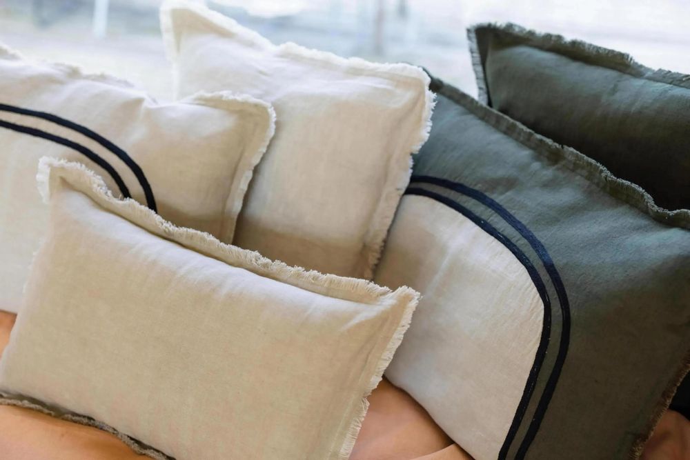 Cushions - Laly Bicolore Two-Tone Cushion Olive 40 X 65 - MAISON VIVARAISE - SDE VIVARAISE WINKLER