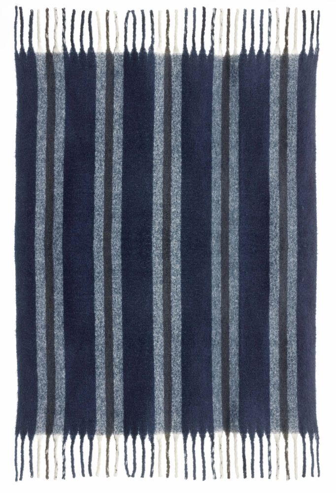 Throw blankets - Recycled Striped Plaid Isabel Marine 130 X 160 - MAISON VIVARAISE - SDE VIVARAISE WINKLER