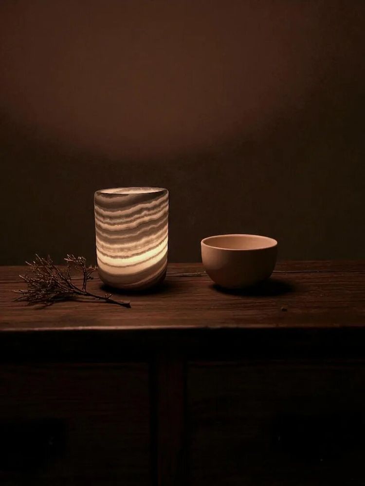 Candlesticks and candle holders - Candle holder Kara Set of 2 - Alabaster Stone - handcrafted ecological - MAISON ZOE