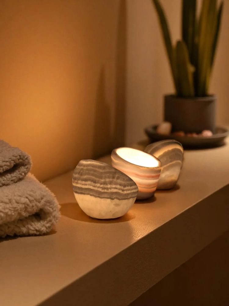 Candlesticks and candle holders - Candle holder Curved alabaster stone–crafted elegant design - tealight - MAISON ZOE
