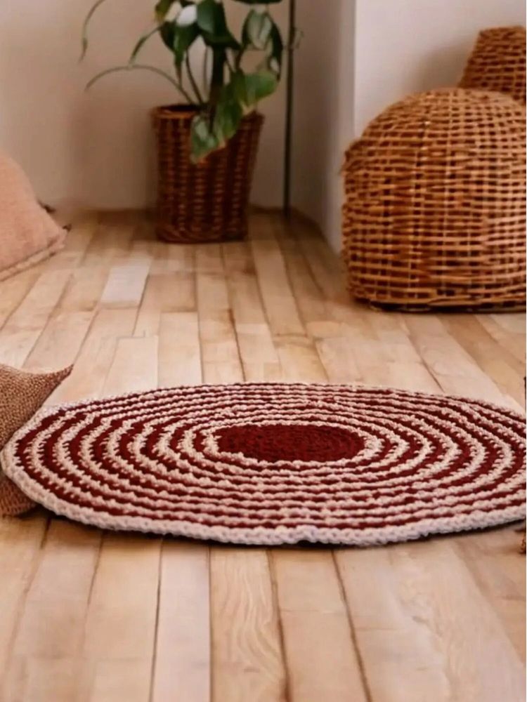 Contemporary carpets - Bi-color Rug Dublin – Fabric - Turquoise/Brown Finish- crochet - 120cm - MAISON ZOE