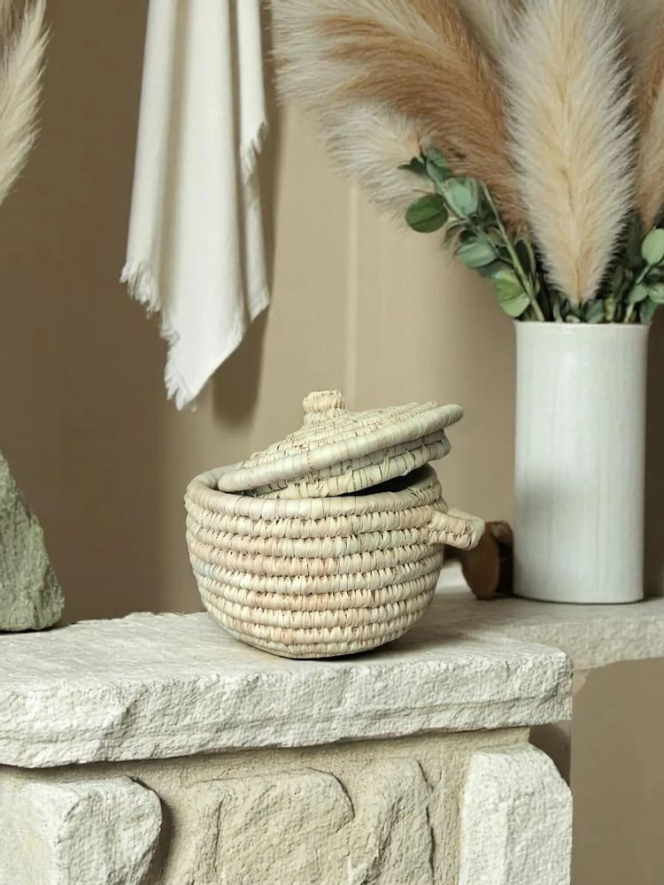 Storage boxes - Wilery Straw Basket – Handwoven with Colorful Wool Accents -Sustainble - MAISON ZOE