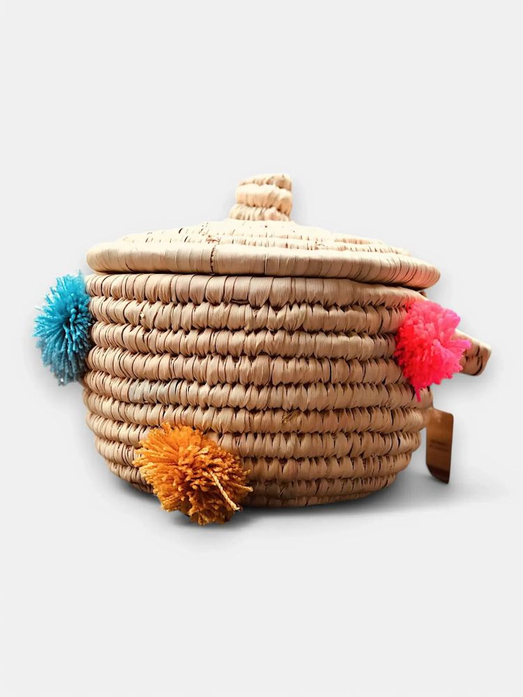 Storage boxes - Wilery Straw Basket – Handwoven with Colorful Wool Accents -Sustainble - MAISON ZOE