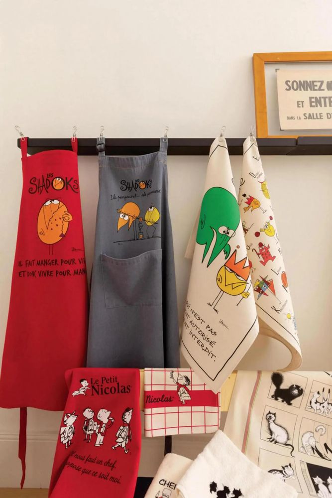 Tabliers de cuisine - Tablier de cuisine Shadoks Glouton recyclé Rouge 72 x 90 - MAISON VIVARAISE - SDE VIVARAISE WINKLER