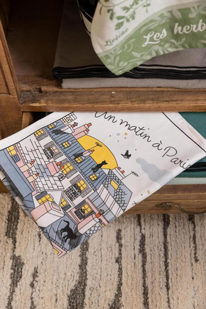 Dish towels - Tea Towel Toits de Paris Blanc 48 X 72 - MAISON VIVARAISE - SDE VIVARAISE WINKLER