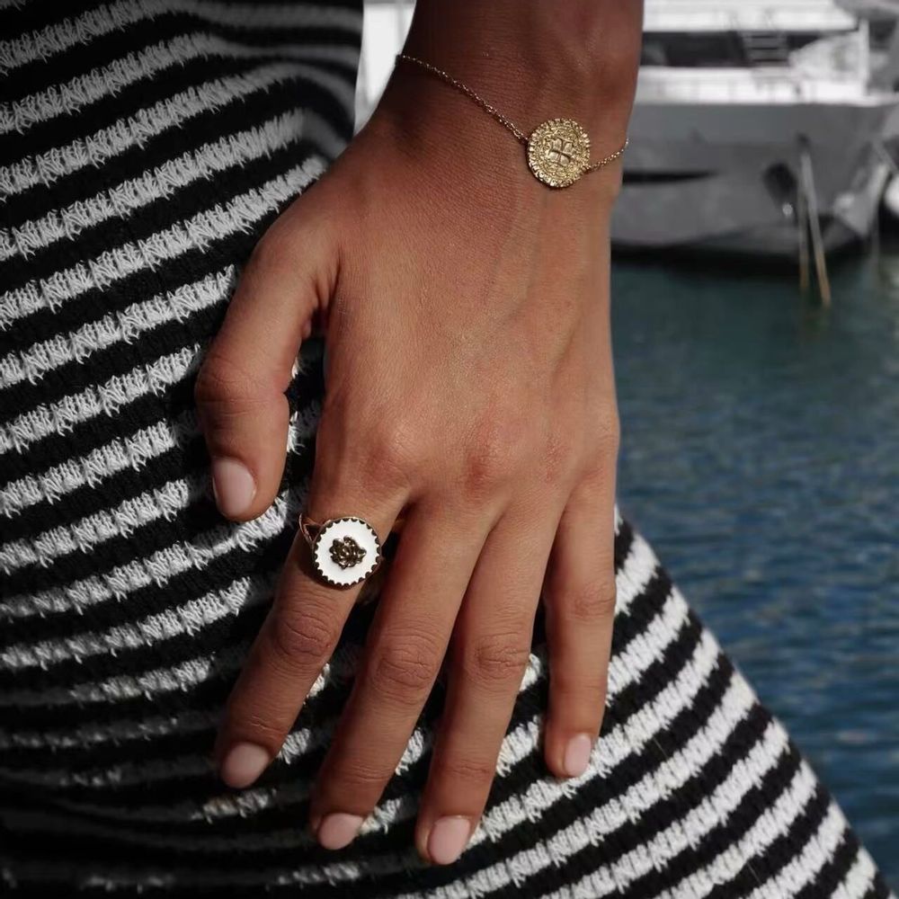 Bijoux - Bague PO Rose Emaillée blanche - ATELIER J.FB FRANCE