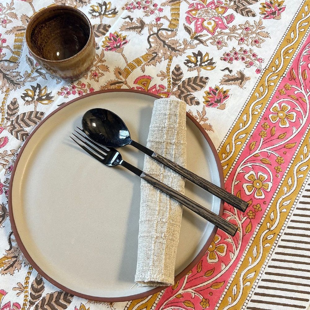 Table linen - Blockprinted cotton tablecloth, 160 x 250 cm - MAISON LILO