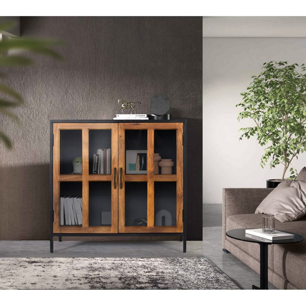 Sideboards - Sideboard with 2 glass doors and black metal structure - GINER Y COLOMER