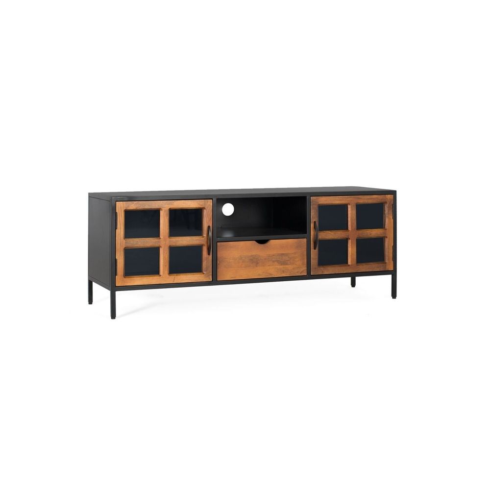 TV stands - Handmade TV cabinet with one drawer and two glass doors - GINER Y COLOMER