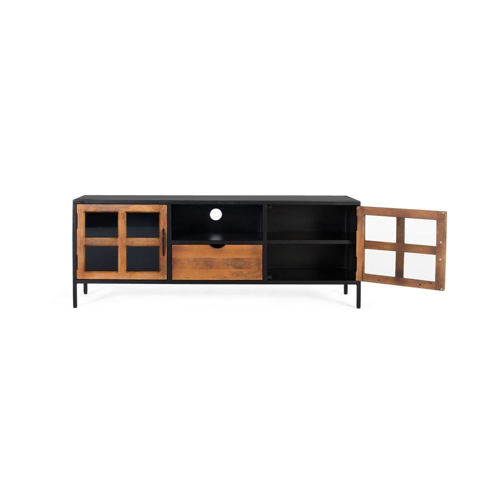 TV stands - Handmade TV cabinet with one drawer and two glass doors - GINER Y COLOMER