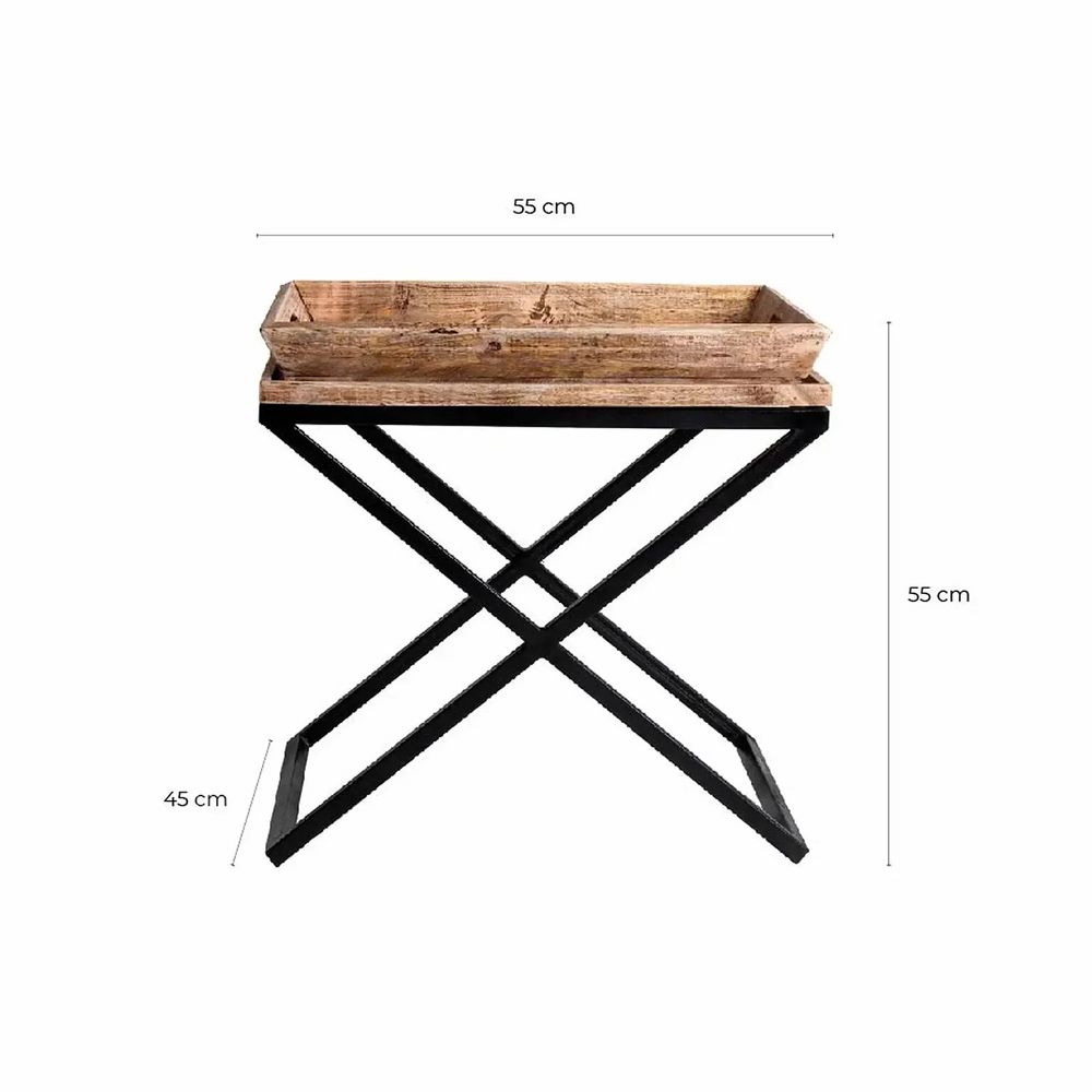 Tables basses - Table d'appoint en bois de manguier couleur noir cassé vieilli en 55x45x53 cm - VICAL