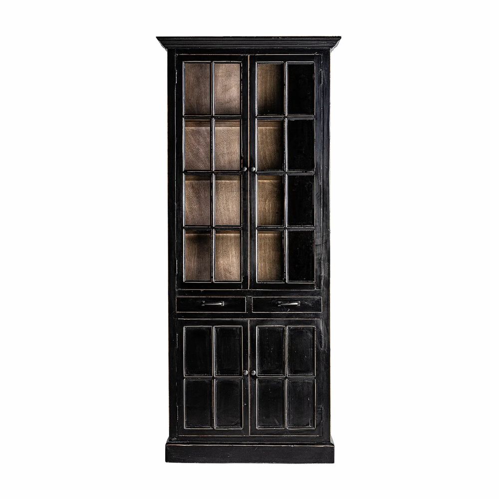 Bibliothèques - Vitrine en bois d'orme couleur noir cassé de 90x45x211 cm - VICAL