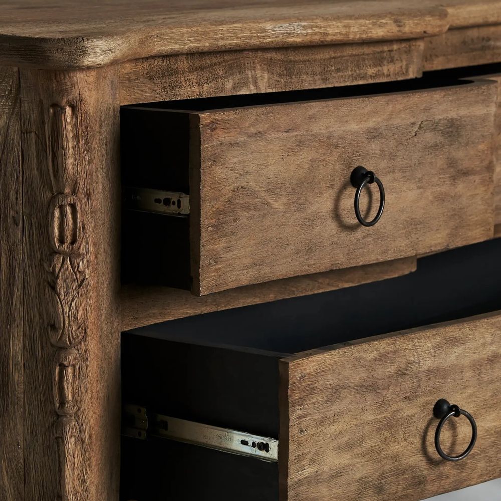 Chiffonniers - Commode en bois de manguier couleur marron cassé de 154x55x85 cm - VICAL