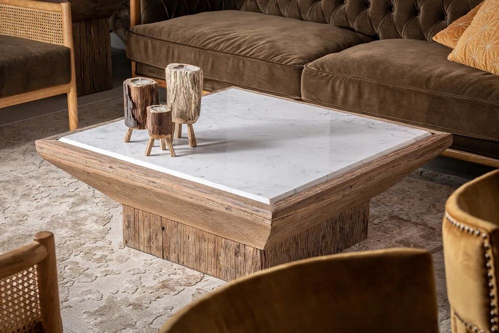 Coffee tables - Coffee table in recycled pine wood off brown distressed colour in 100 - VICAL