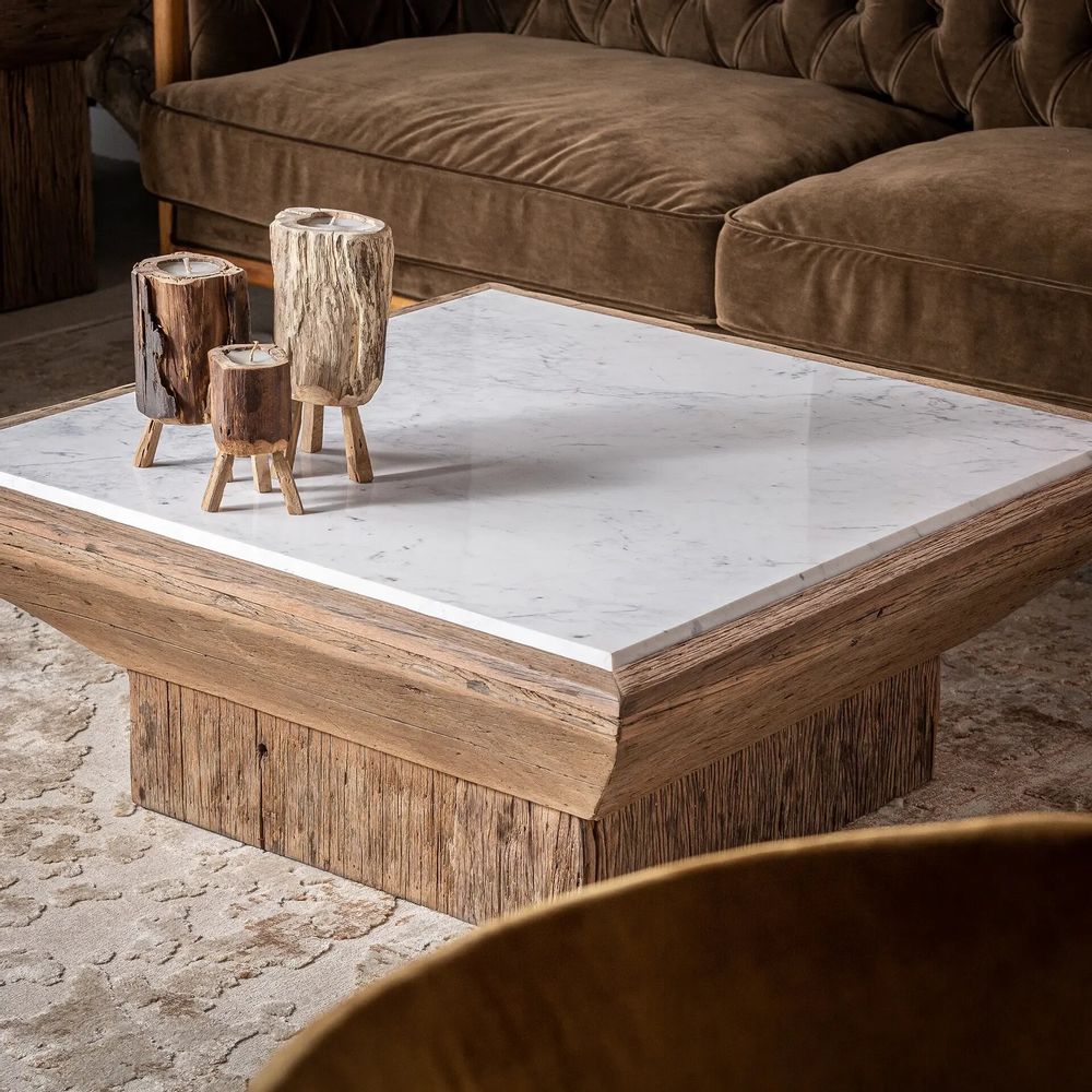 Coffee tables - Coffee table in recycled pine wood off brown distressed colour in 100 - VICAL