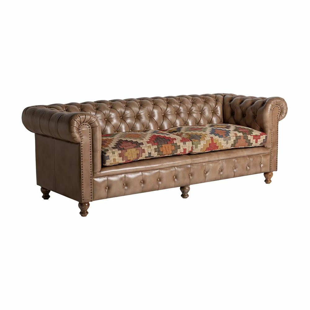 Canapés - Canapé en cuir couleur camel 215x82x74 cm - VICAL