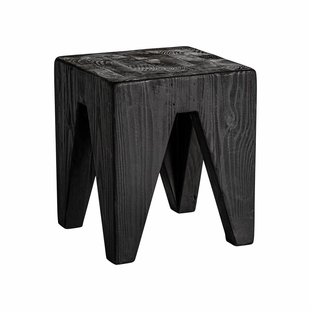 Tabourets - Tabouret en bois de pin recyclé couleur noir cassé en 35x35x40 cm - VICAL
