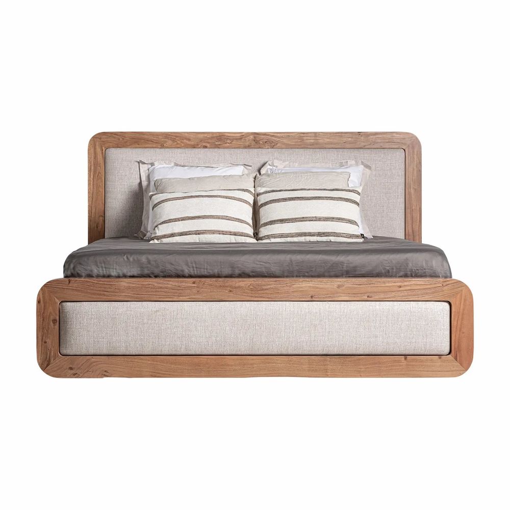 Lits - Lit en bois d'acacia couleur marron cassé en 200x180x122 cm - VICAL