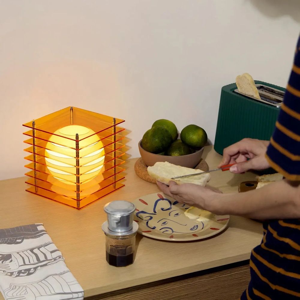 Table lamps - LOP lamp small square in orange acrylic - BANG