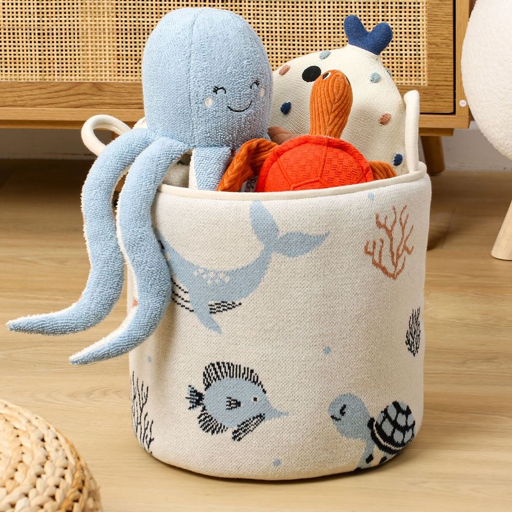 Accessoires enfants - Grand Panier de Rangement - Décor Marin - Coton Bio - POMME