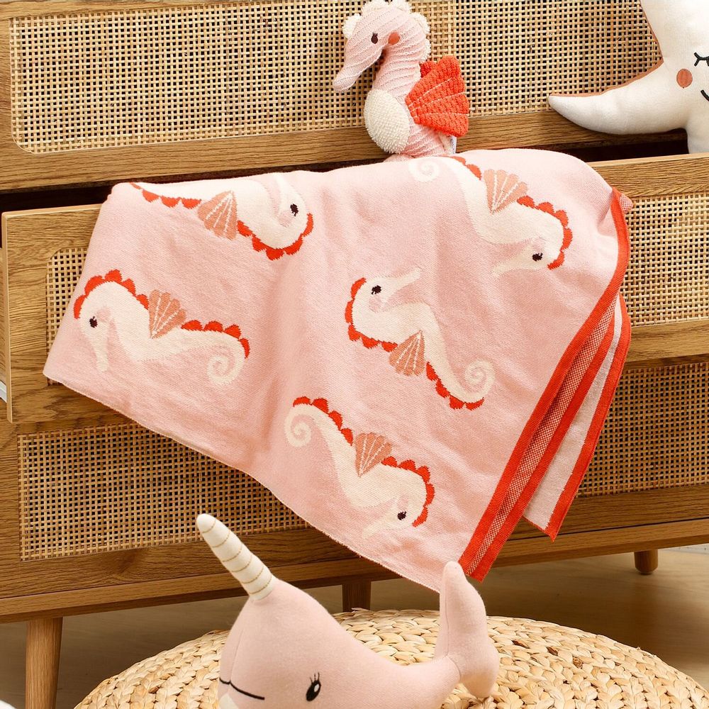 Paréos pour enfants - Plaid - Hippocampe Rose - Coton Bio - POMME