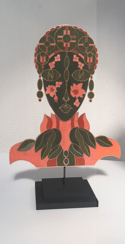 Sculptures, statuettes and miniatures - Mask-sculpture in wood and copper marquetry — Frondaison - ATELIER NATHALIE MELON