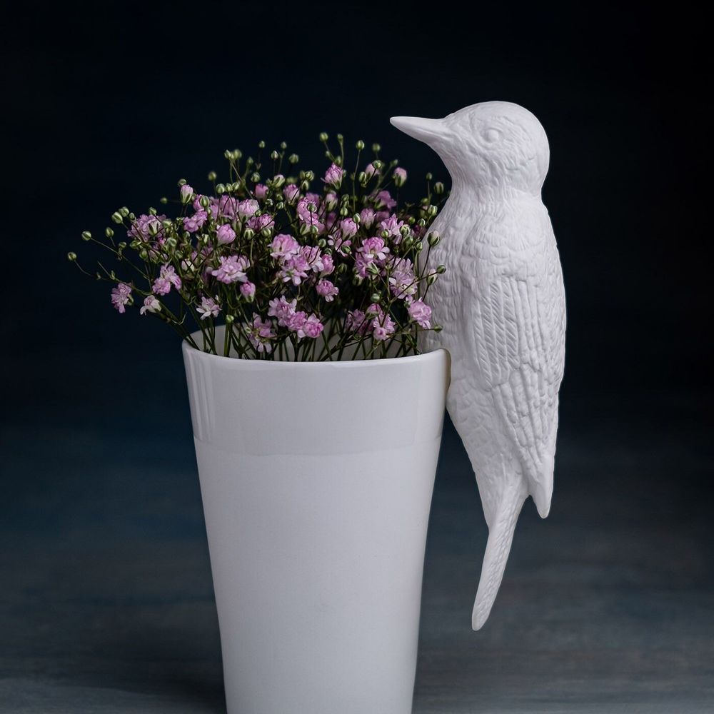Floral decoration - SPECHT, bird, lumberjack, decorative object, white - KLATT OBJECTS