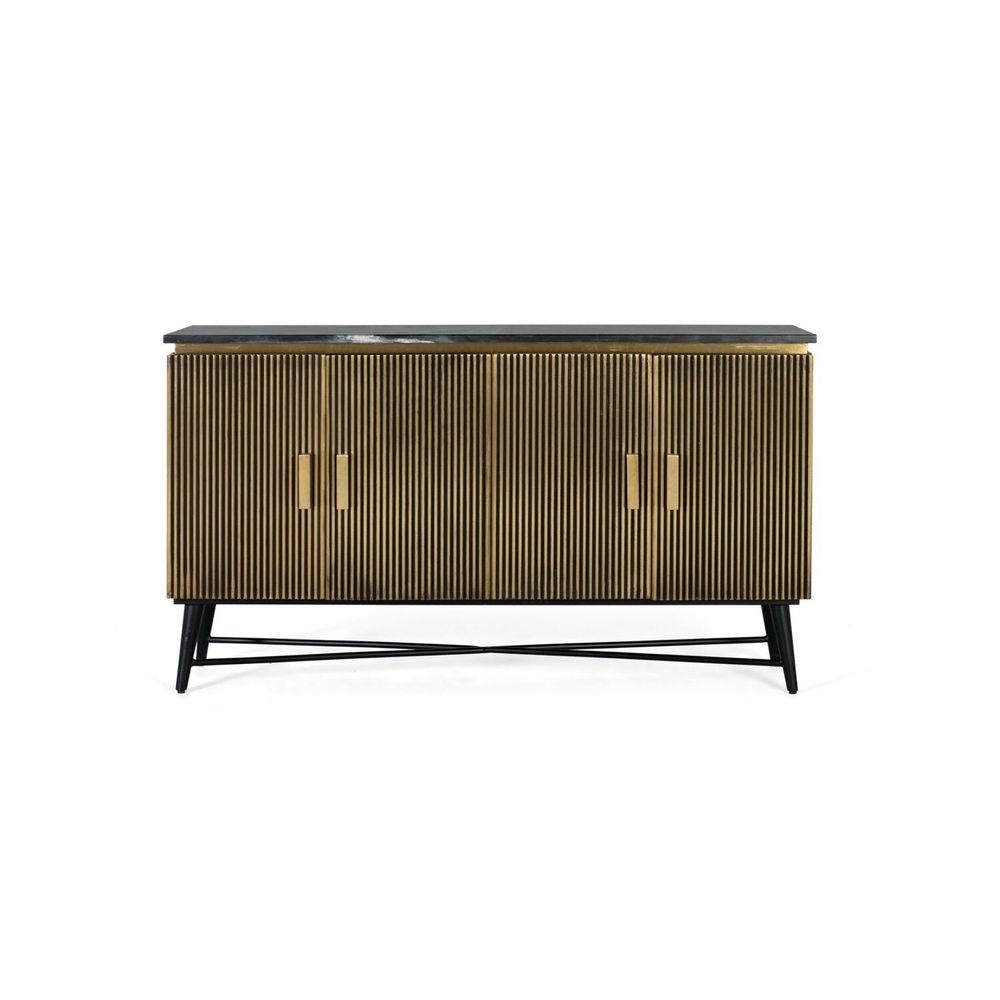 Sideboards - Sideboard with 4 wooden doors covered in bronze and marble top - GINER Y COLOMER