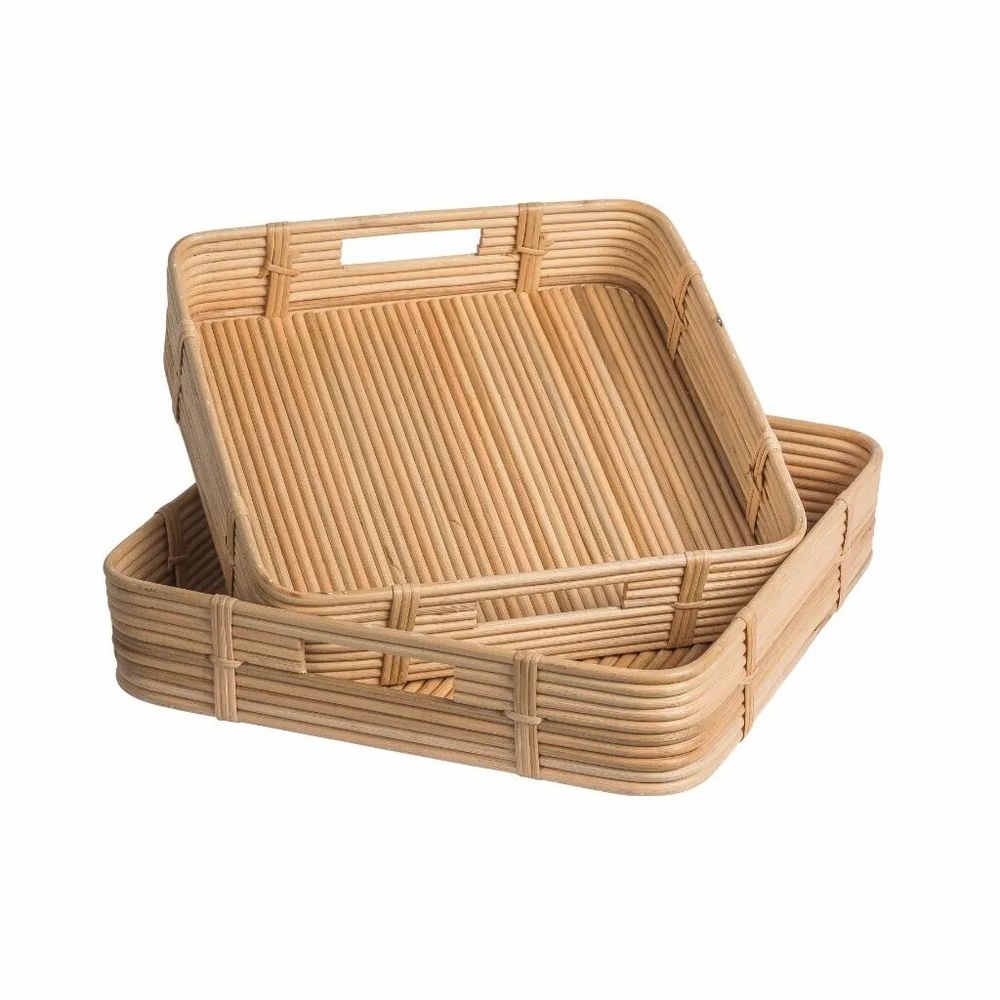 Plateaux - CARIO - Lot de 2 plateaux carrés en rotin - HYDILE