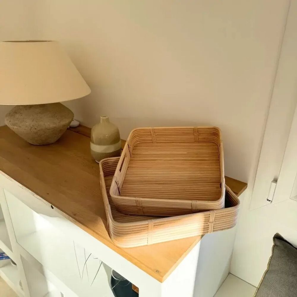 Plateaux - CARIO - Lot de 2 plateaux carrés en rotin - HYDILE