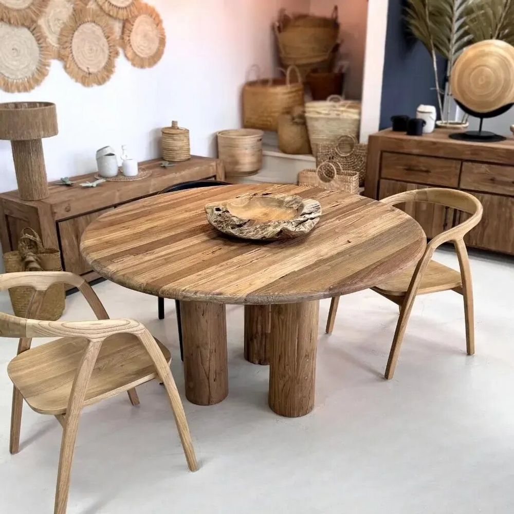 Dining Tables - Round dining table made from recycled teak wood - RONNY - HYDILE