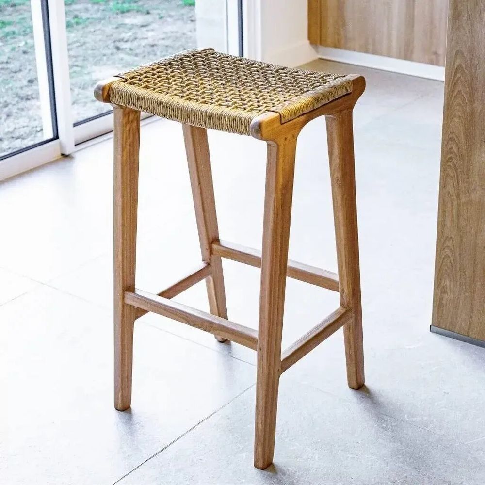 Stools - Teak and synthetic rope bar stool - ANDA - HYDILE